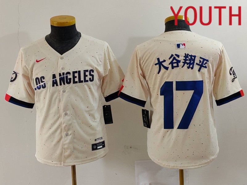 Youth Los Angeles Dodgers #17 Ohtani Cream Fashion Nike Game MLB Jersey style 701->youth mlb jersey->Youth Jersey